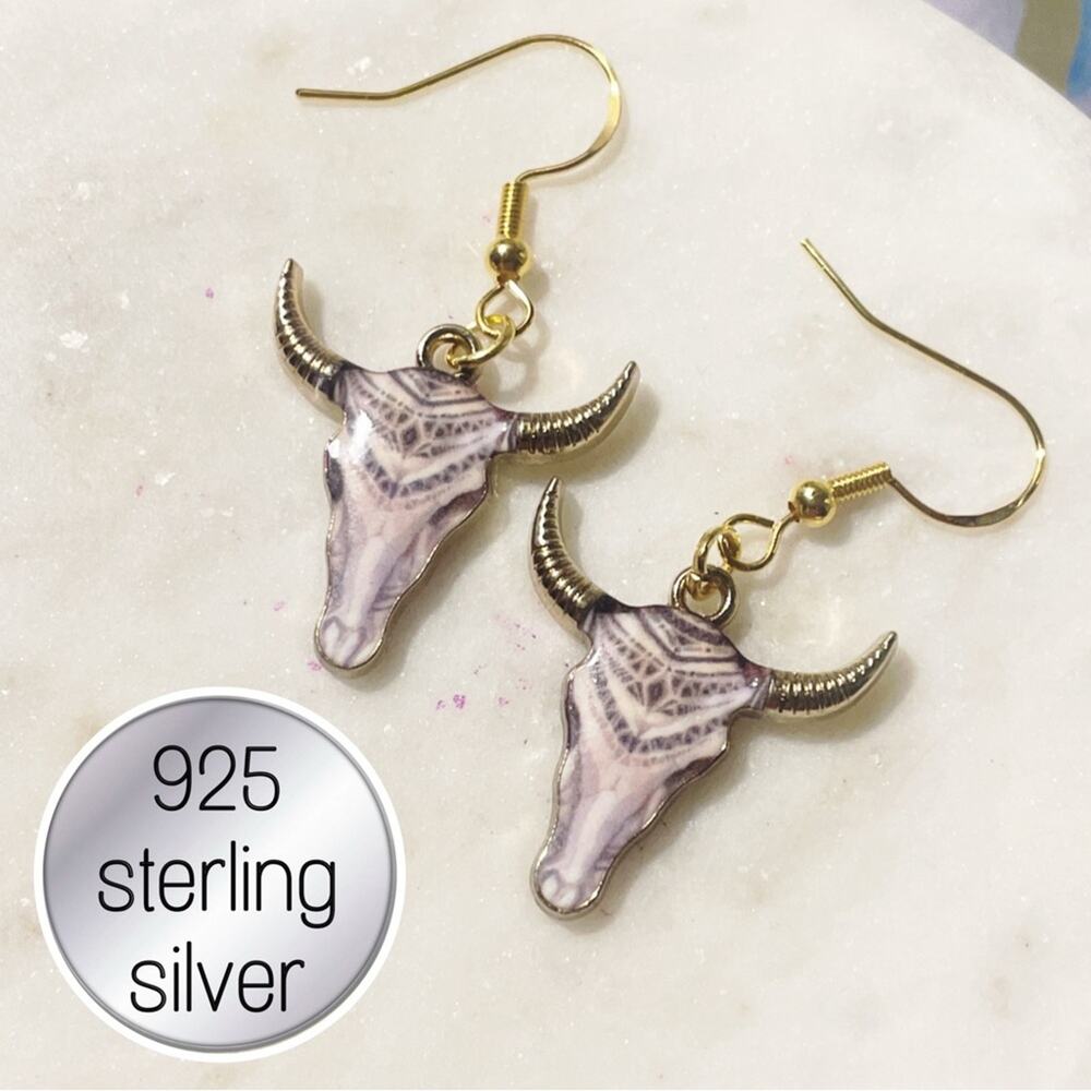 925 sterling silver  Bull Skull Earrings